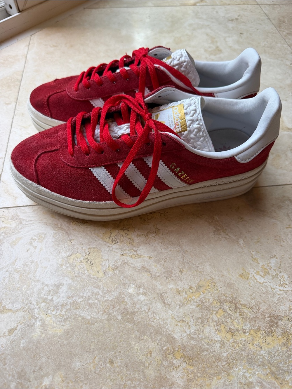 adidas Red and White Women's Suede Sneakers - Picture 4 of 8